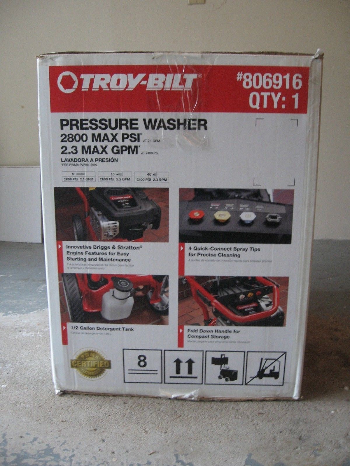Troy Bilt Pressure Washer 2800 psi 2.3 gpm 806916 020676