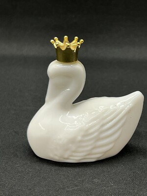 Vintage Milk Glass Avon White Swan Gold Crown Topaze Cologne NOS Full 1 Fluid Oz
