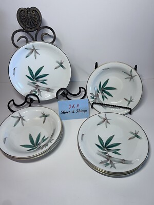 Noritake China Canton 5027 Bamboo Vintage (4) Salad Plates (3) Soup/Salad Bowls