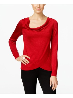 

Женский красный блестящий топ INC с воротником-хомутом и длинными рукавами, размер