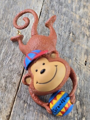 2009 BARREL OF FUN monkey Hallmark ornament   spunky GRANDSON curly tail hook 
