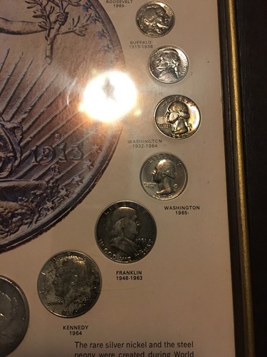 United States 20th Century Coins Framed - 24 Coins and Bronze Moon Medal