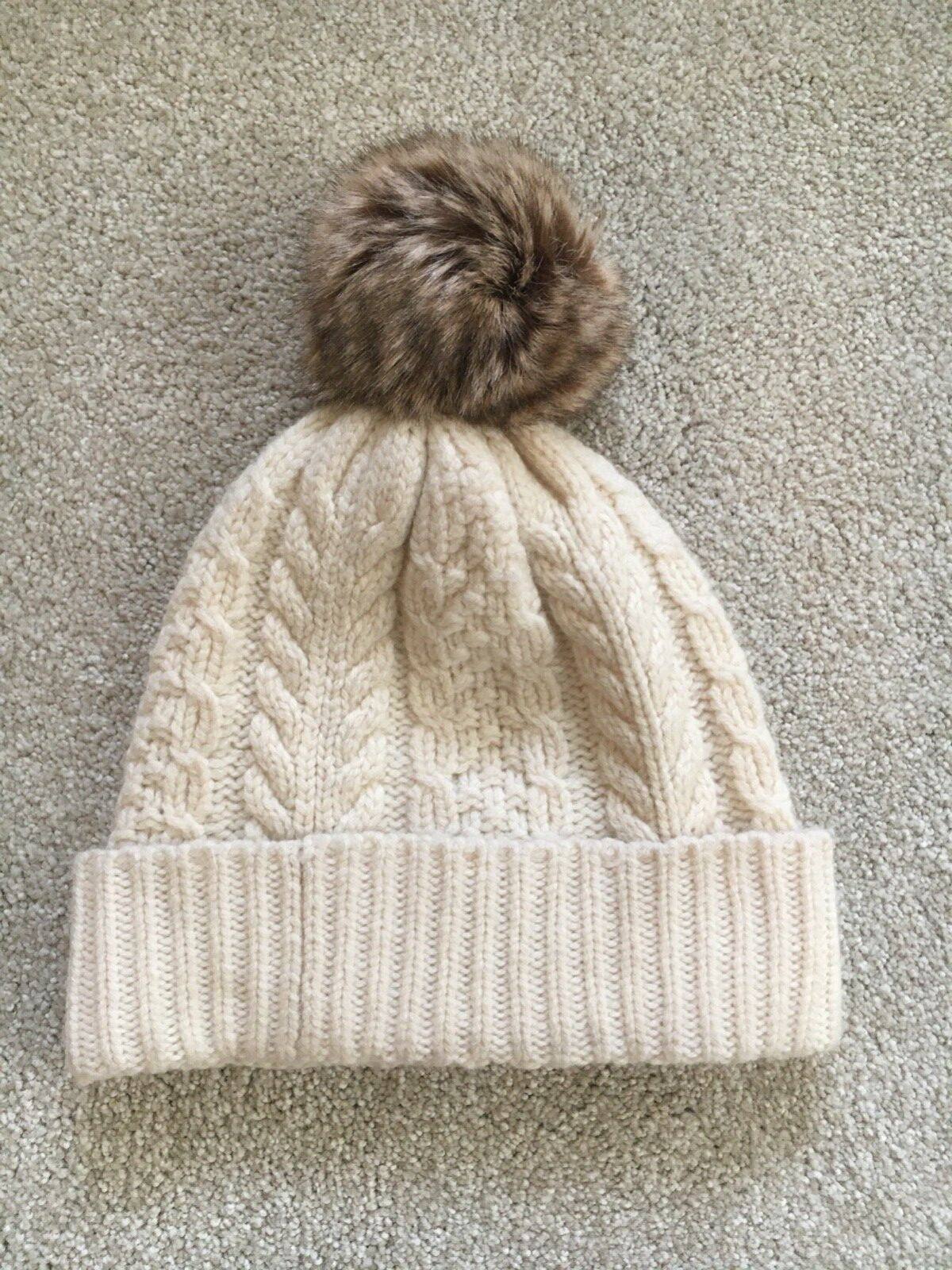 Womens J.Crew Faux Fur Pom Pom Beanie Hat - Ivory/Cream  display picture 1