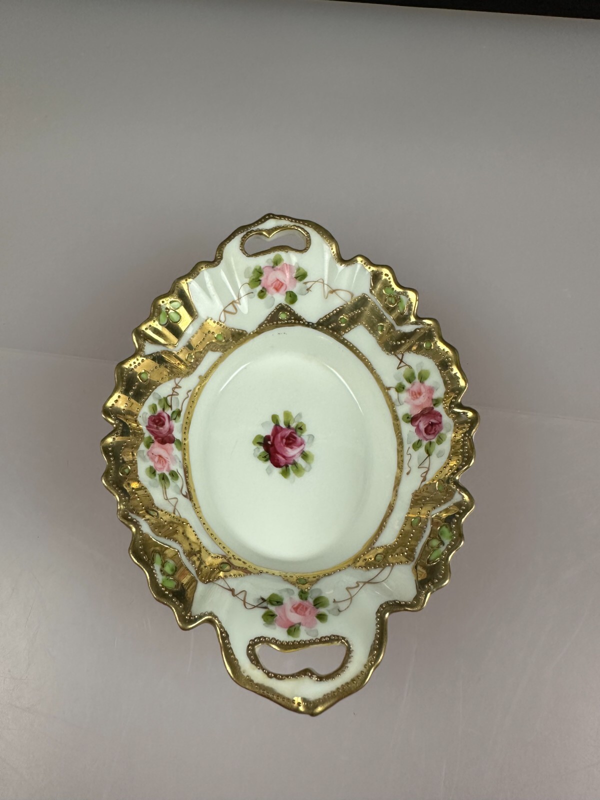 Noritake Japan Trinket Dish Hand Painted Floral Gold Gilt 14 cm x 10 cm