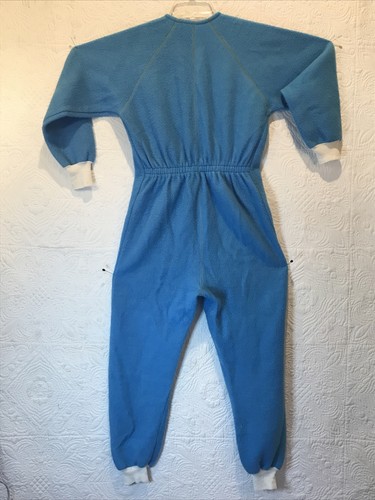 Vintage One Piece Pajamas BLUE Lightweight Fleece Adult Sz M GAYMODE 60/70s