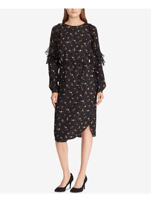 

Женское черное прозрачное платье-футляр с оборками и цветочным принтом RALPH LAUREN, Черный