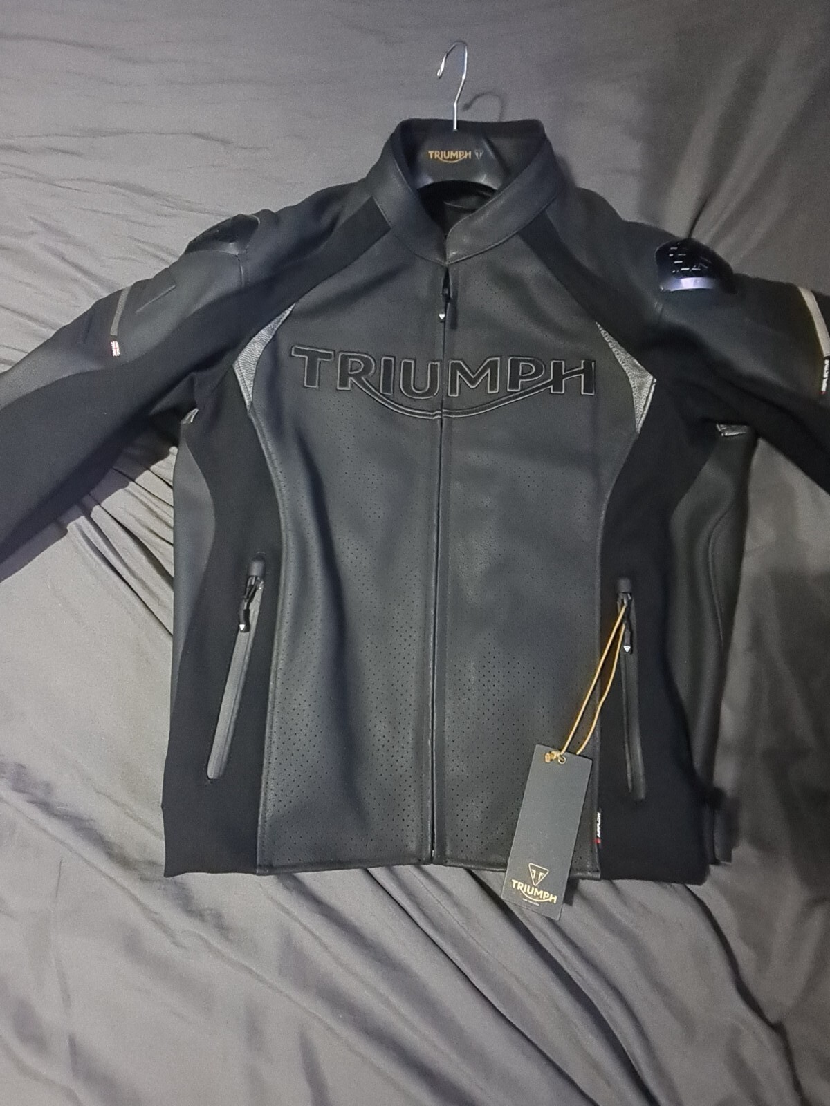 Triumph Black/Grey Leather Motorcycle Jacket XL | eBay
