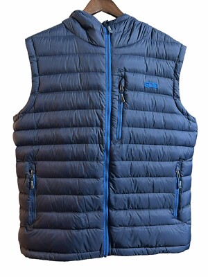 Stio Hometown Down Blue Hooded Puffer Vest Full Zip 800 Fill Men XL NEW