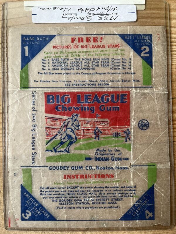 1933 Goudey Gum Co. Big League Chewing Gum Wrapper