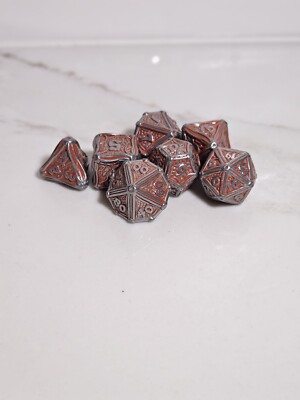 7pcs Polyhedral Metal Dice Set - Ancient Red Theme/Color - D4 through D20 - DND