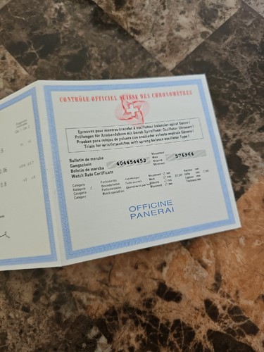 Panerai OEM Watch COSC Certificate Original Authentic SWISS MADE 