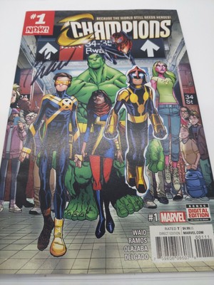 CHAMPIONS 1 VOL 2 2016 1ST PRINT HULK NOVA MS MARVEL CYCLOPS signed by Waid