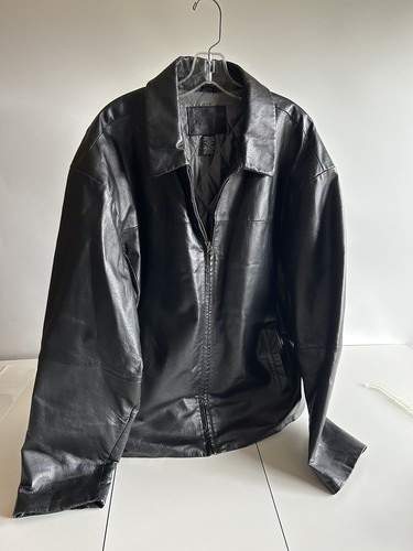 George Men's Black Leather Full Zip Coat Jacket Size XL (46