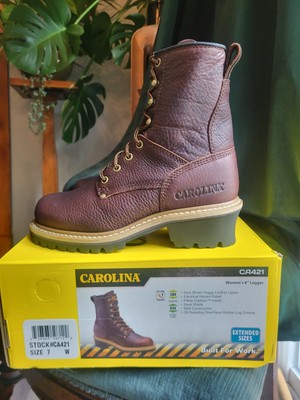NEW Women's Carolina Brown Leather Waterproof Logger Work Boots Size 7 WIDE