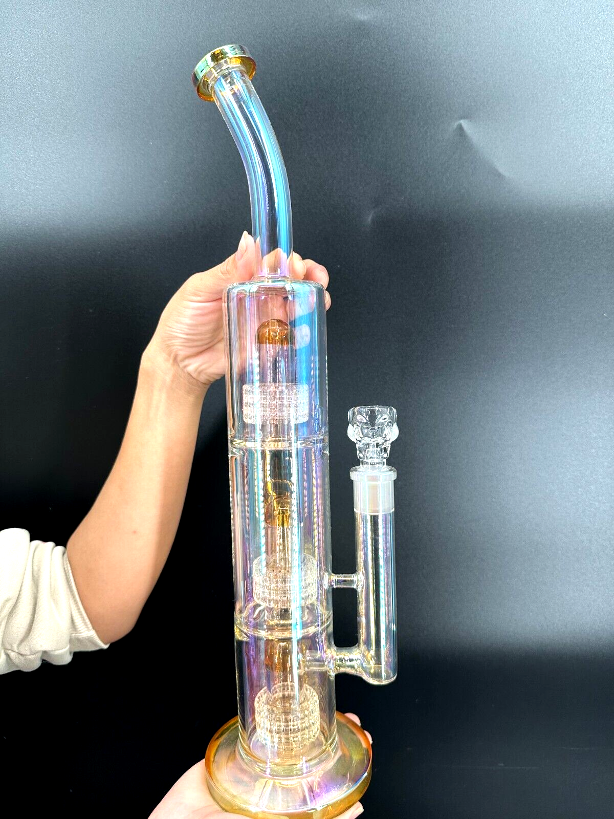 18in Heavy Thick Glass Bong Water Pipe Hookah Bongs with Skull catcher Yellow