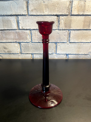 Deep Ruby Red Glass Candlestick 9'' tall Skinny Beautiful 