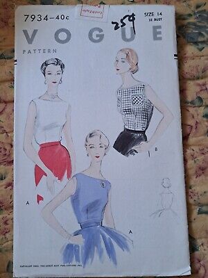 Vintage 1953 Vogue Sewing Pattern Boatneck Top New Uncut Womens 14 32'' Bust