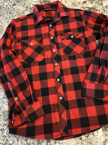 M NEW Design in Italy Flannel Shirt Mens Red Black Plaid Two