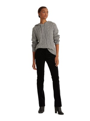 

RALPH LAUREN Женский серый текстурированный свитер с капюшоном и длинными рукавами на кулиске