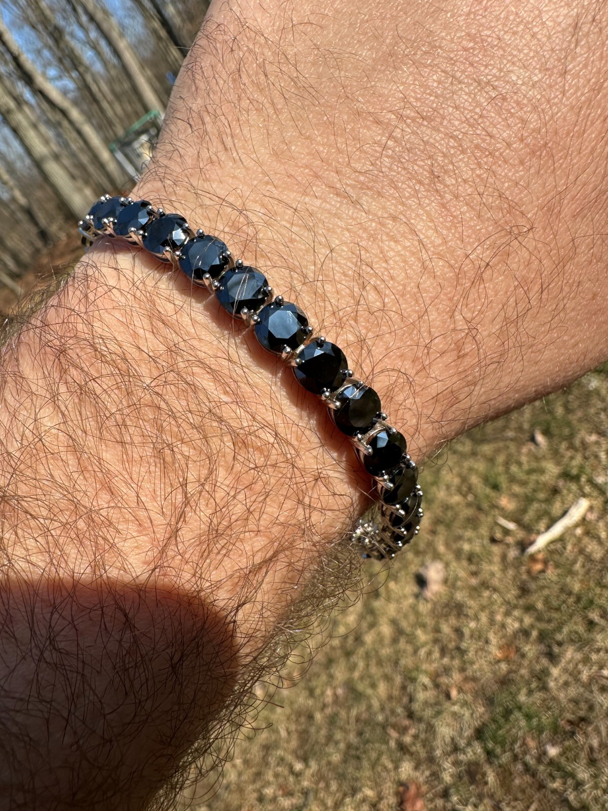 Pre-owned Silver Real Black Moissanite Thick 7mm Tennis Bracelet 925  Pass Diamond Tester