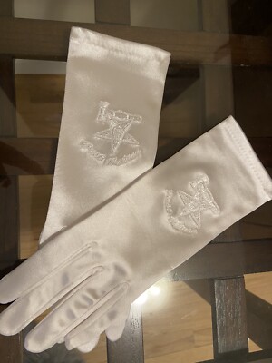  Masonic Past Matron Eastern Star  Gloves Stretch Satin Fabric Fits all Sizes 