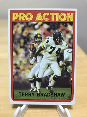 TERRY BRADSHAW VINTAGE FOOTBALL CARD 1972 TOPPS PRO ACTION #120 STEELERS MVP HOF
