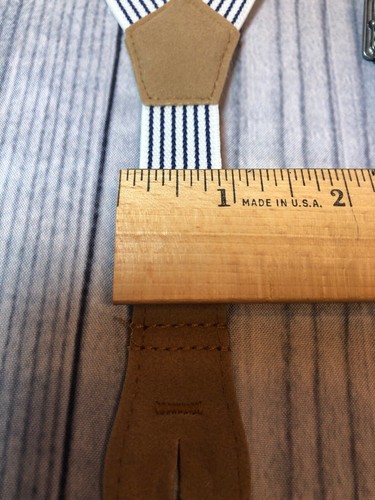 Elastic Suspendes Braces Boys Child Size Blue Stripe Leather Button-On 1