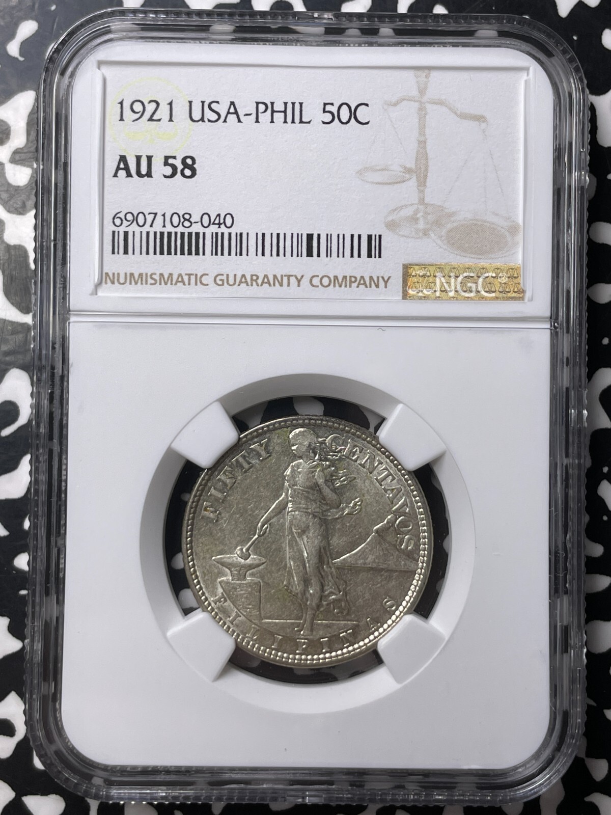 1921 U.S. Philippines 50 Centavos NGC AU58 Lot#G9007 Silver