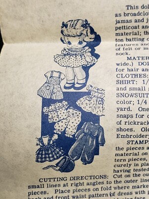 Vintage ORIGINAL Doll Transfer Pattern & Wardrobe Mail Order 1940s Estate