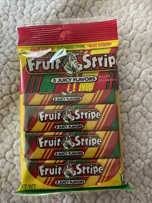Fruit Stripe Gum HANGER PACK 4 Packs of 5 Sticks 5 Flavors + Tattoos BB 4/21 NOS