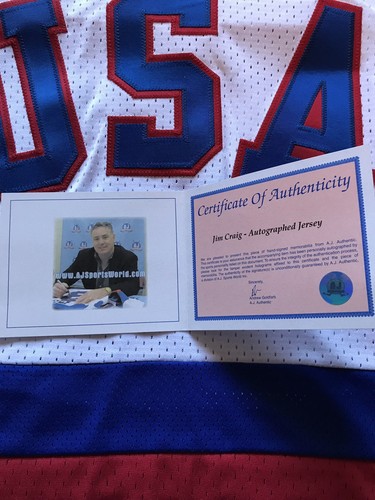 JIM CRAIG AUTOGRAPHED 1980 USA Team MIRACLE ON ICE JERSEY & Photo Coa A J Sport