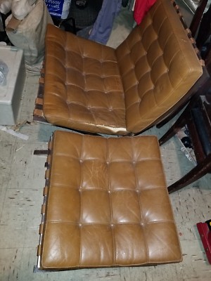 Authentic Mid Century Barcelona Chair And Ottoman Knoll Mies Van Der Rohe Eames.