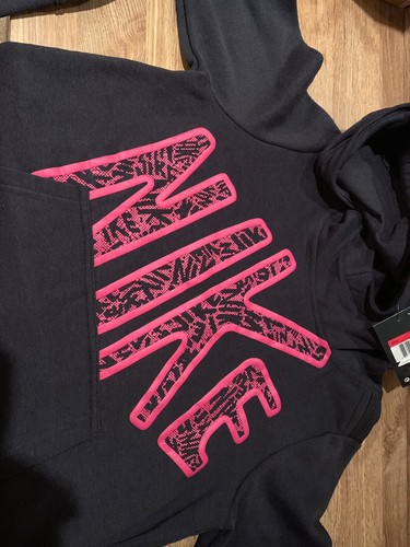 Nike Club Pullover Black Hoodie Sweatshirt 860100-011 Girls Size Large NWT Pink