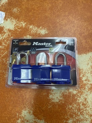 Master Lock 312TRI keyed Laminated Padlocks, Blue Weatherproof Covers, 3-Pack,
