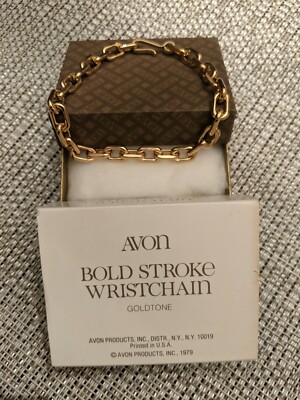 NIB Vintage AVON 1979 Goldtone BOLD STROKE WRISTCHAIN MEDIUM 8'' long