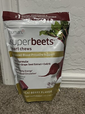 humanN SuperBeets Heart Chews Advanced - 3-in-1 Formula Beetroot, Grape Seed 60