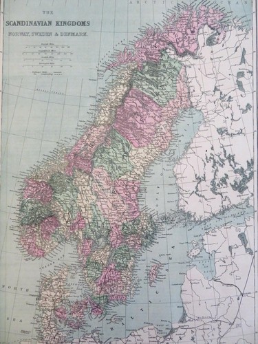 Scandinavia Sweden Norway Denmark Baltic Sea Stockholm Oso Copenhagen 1873 map