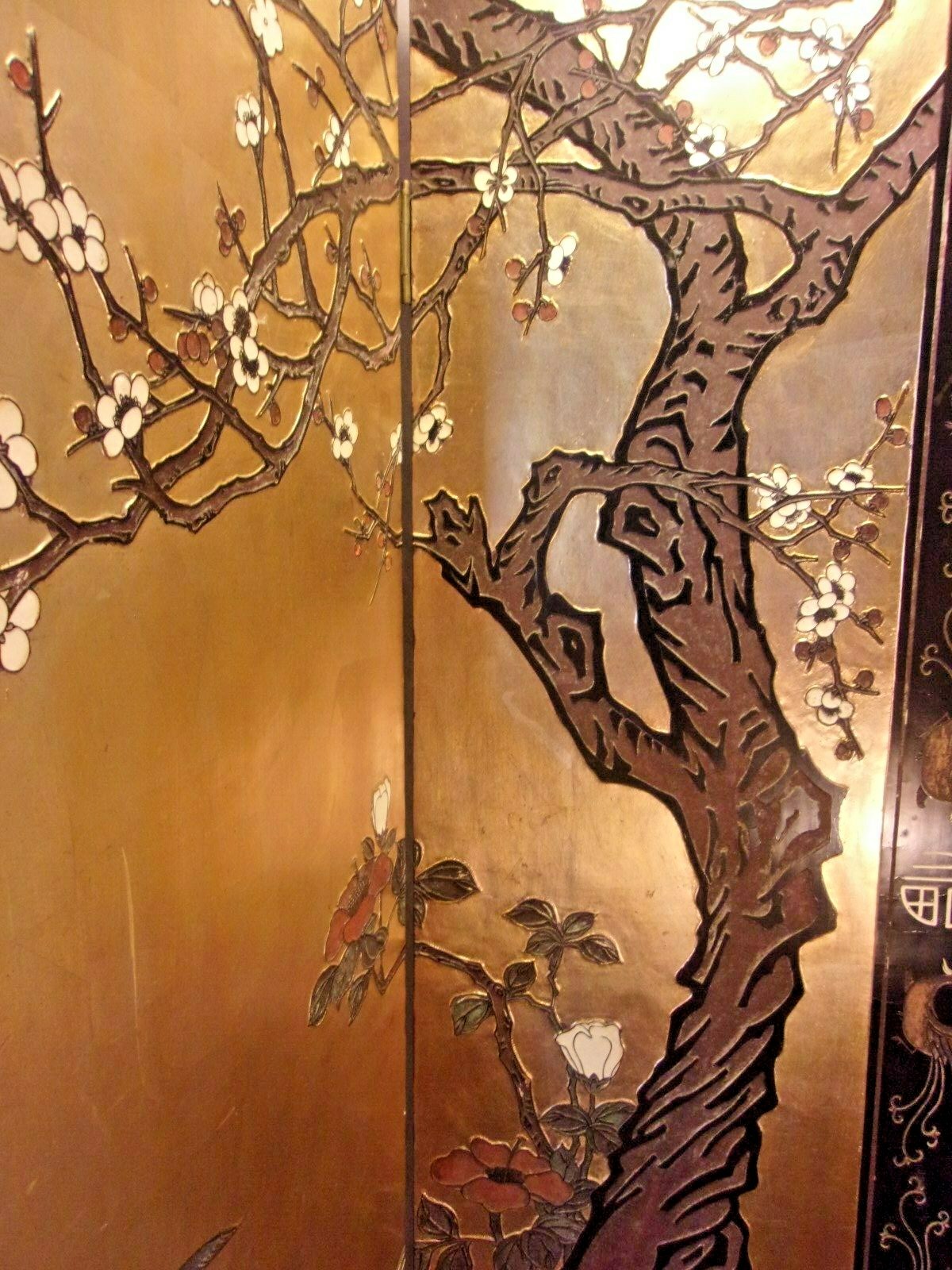Mid century ASIAN folding room screen/divider 4 panel each is 16x69+2