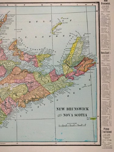 Vintage 1900 NEW BRUNSWICK & NOVA SCOTIA CANADA Map 14