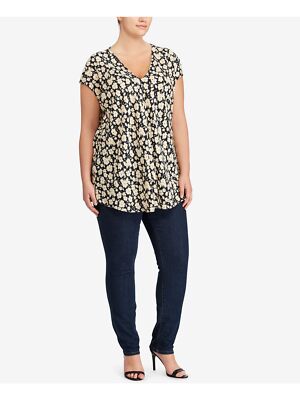 

Женский темно-синий топ с короткими рукавами и V-образным вырезом RALPH LAUREN Wear To Work Plus, Navy