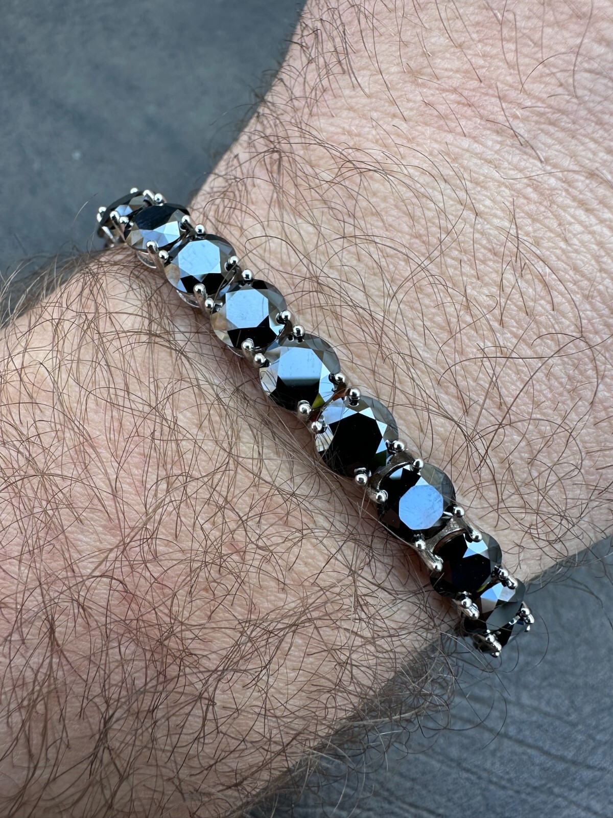 Pre-owned Silver Real Black Moissanite Thick 7mm Tennis Bracelet 925  Pass Diamond Tester