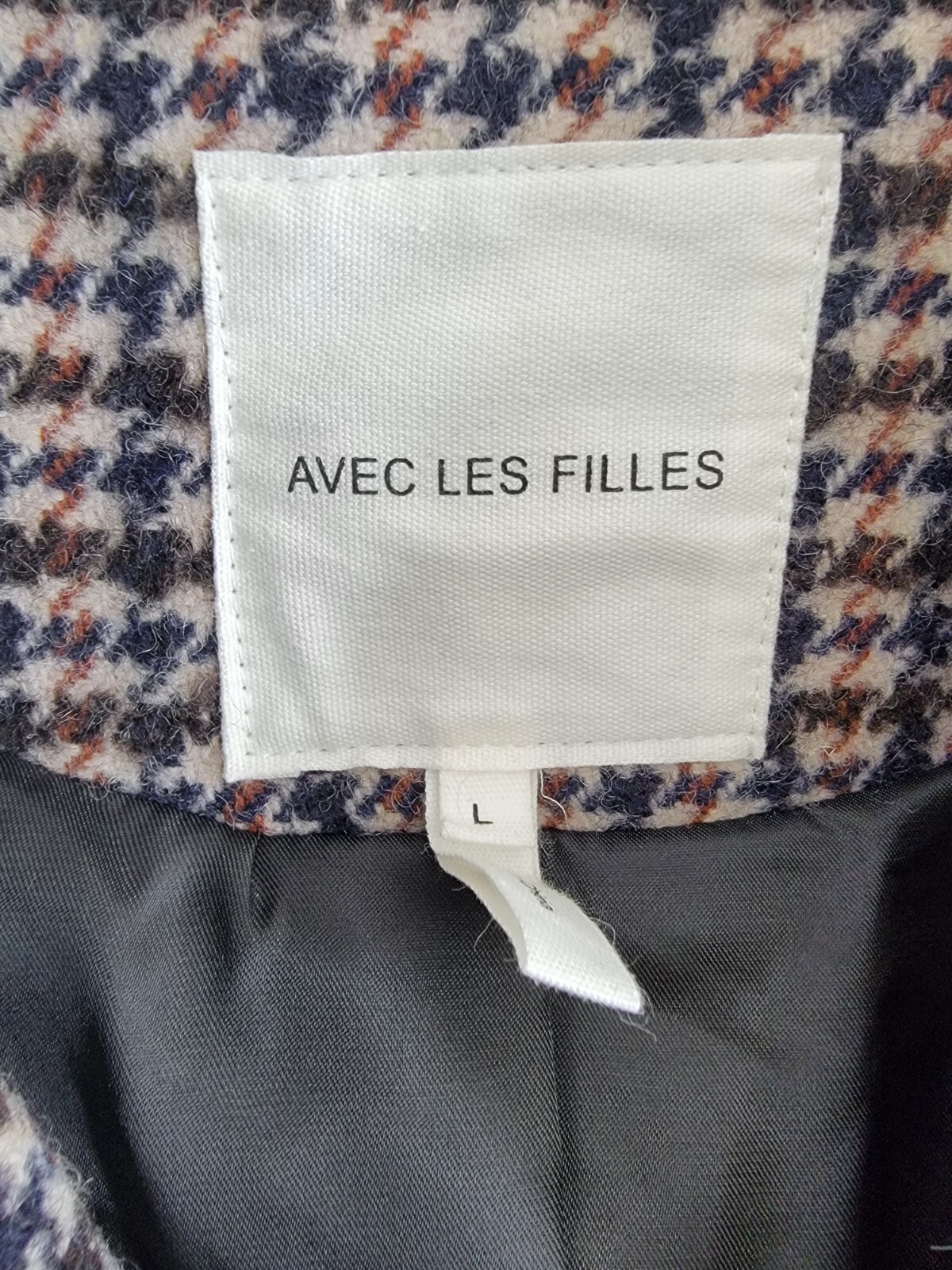 Avec Les Filles Velvet Lapel Wool Blend Blazer Women's L Camel/Black Houndstooth - Picture 12 of 20