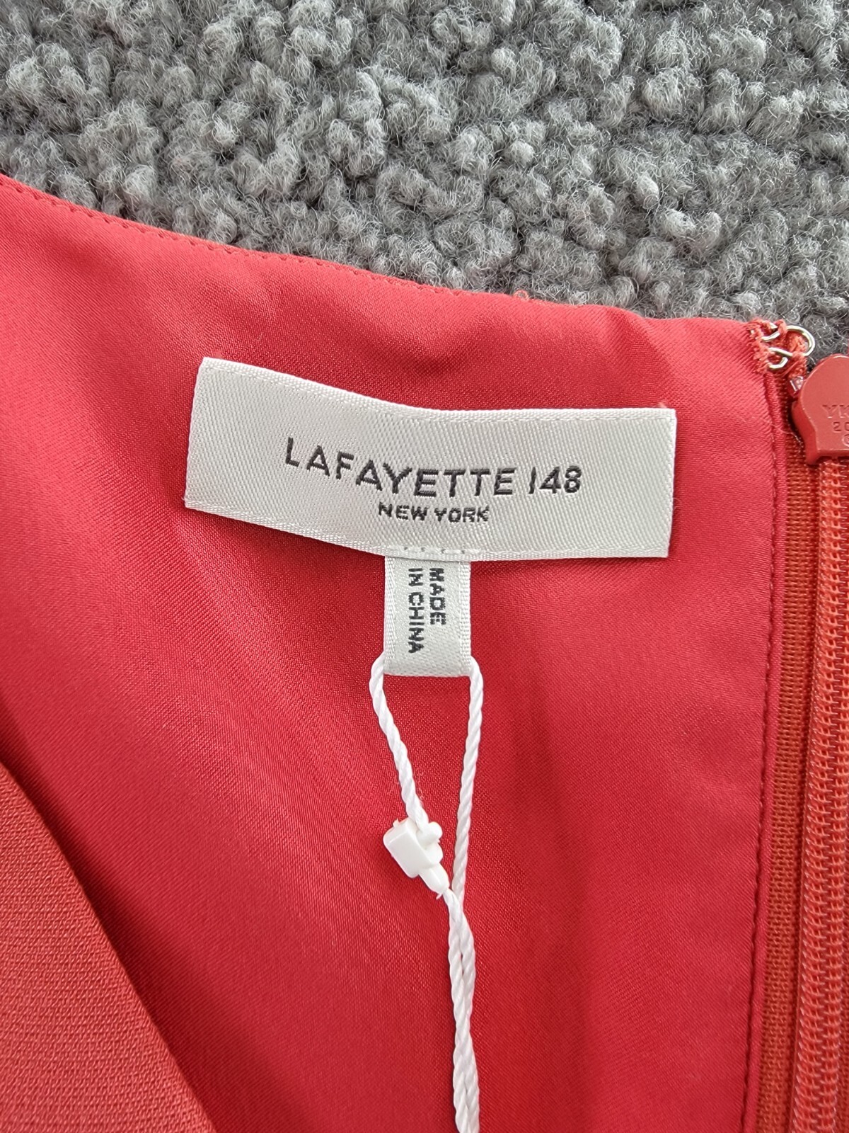 Pre-owned Lafayette 148 York Portrait Wool/silk Vneck Dress Women's 10 Vibrant Coral