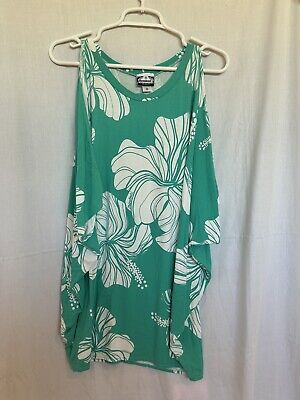 Manuhealii Blouse w/cut outs Teal Hibiscus Sz. Med