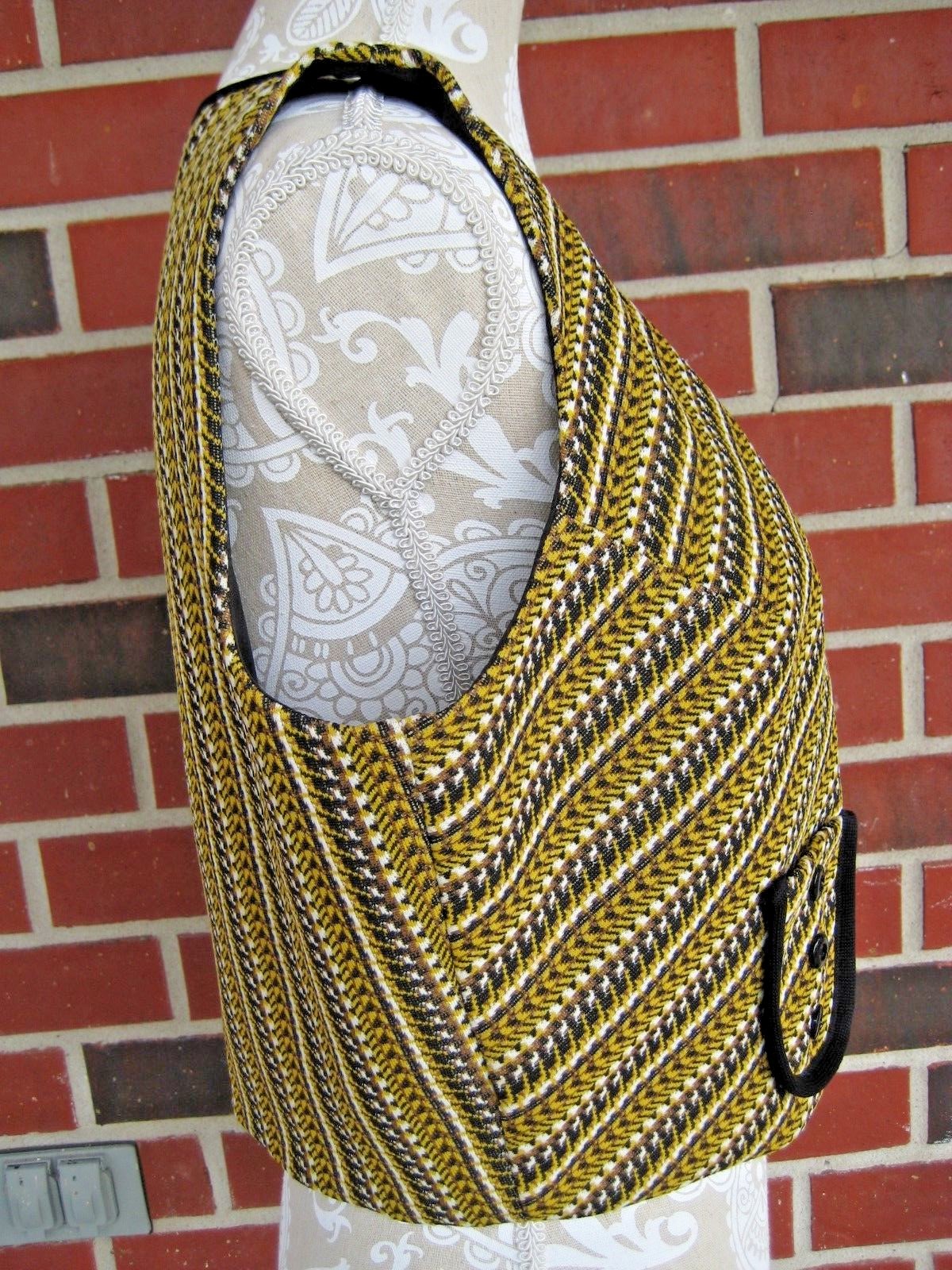 Vintage GIGI CREATIONS Women's Vest High Waist Size Medium Black Yellow White