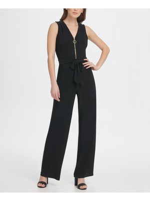 

Женский черный вечерний комбинезон DKNY с поясом и V-образным вырезом