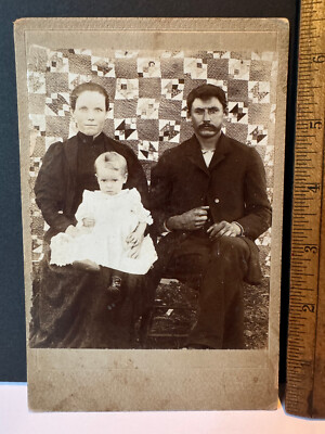 c1880's Cabinet Photo JAMES MAYES Woman Child QUILT BLANKET Blackrock ARKANSAS