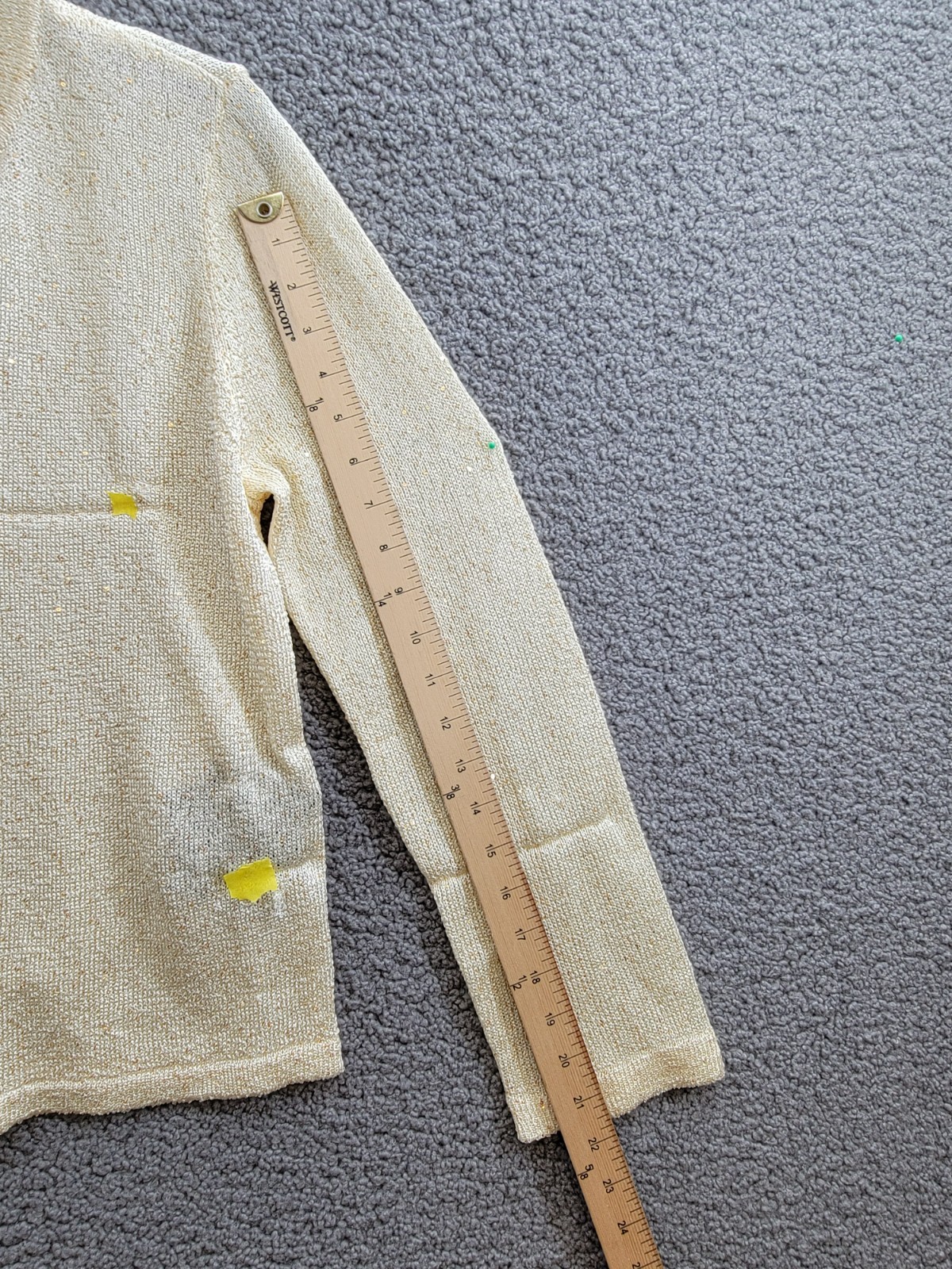 Donna Karan New York Metallic Cardigan Women's L Cream/Gold Button Front L/S - Picture 6 of 13