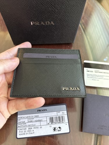 Pre-owned Prada Men's  Saffiano Marmo (gray) + Nero Color Card Holder Wallet 2mc223