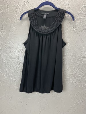 Apostrophe black woven scoop neck polyester blend sleeveless top size Large